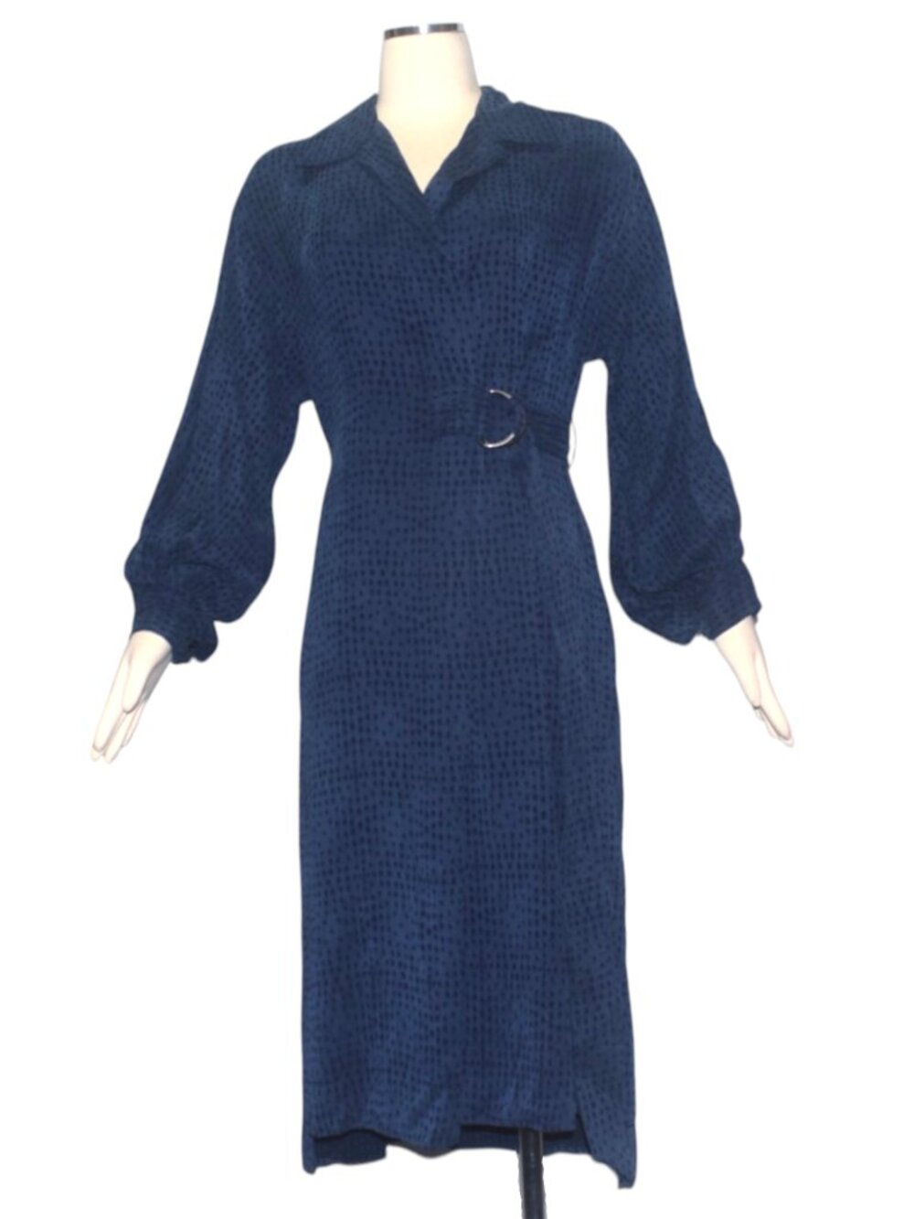 Ted Baker Sammie Navy Blue Textured Wrap Midi Dress Lyocell Blend Long Sleeve L